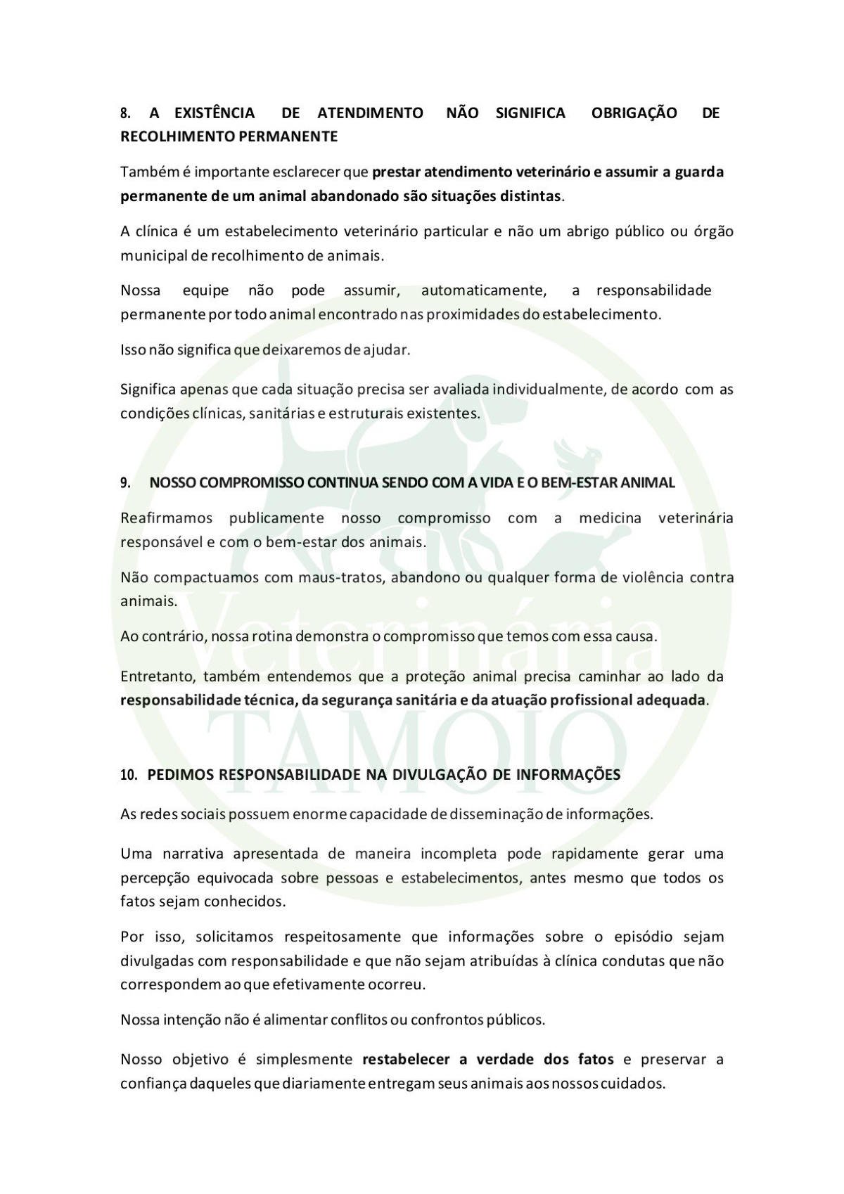 Página 5 de 6: atendimento não significa recolhimento permanente, compromisso com o bem-estar animal e pedido de responsabilidade na divulgação