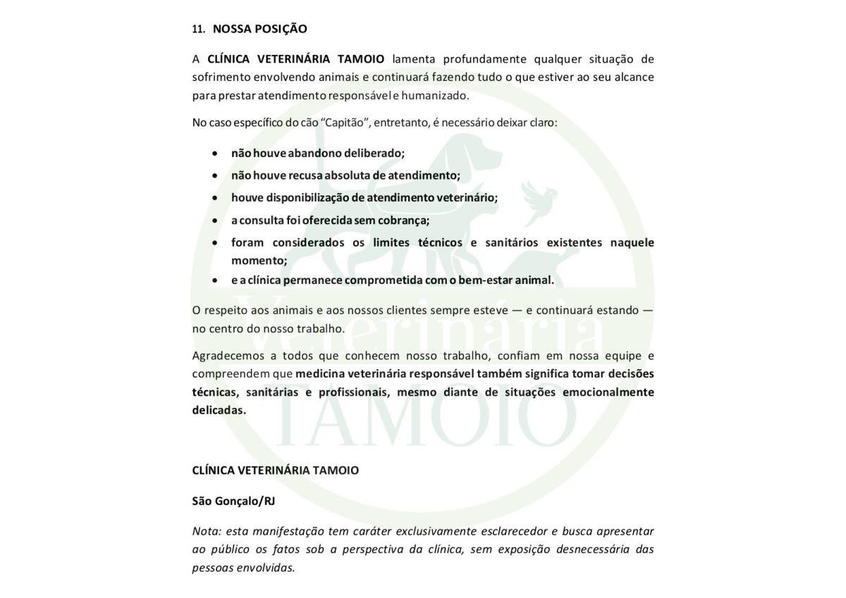 Página 6 de 6: posição da clínica e assinatura, Clínica Veterinária Tamoio, São Gonçalo/RJ